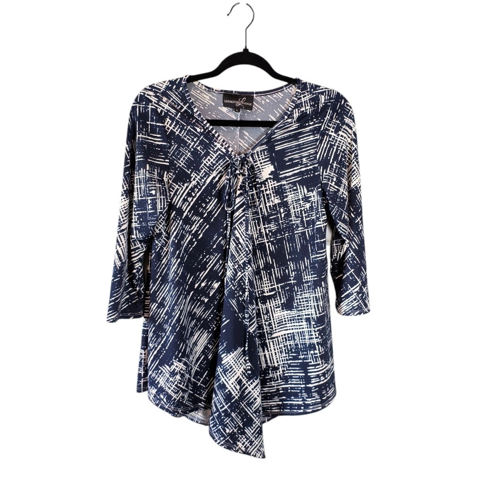 Lexington Avenue Blue Abstract Print vNeck Blouse Large